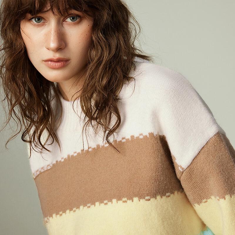 Chuyu Women's Dopamine Colorful Striped Round Neck Knit Sweater