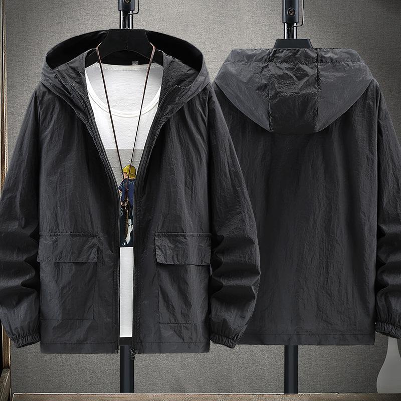 Black Summer Thin Hooded Lightweight Couples Jacket Sun-proof Fishing Men's Clothing Quick Dry Coat Outfits Oversize 7XL