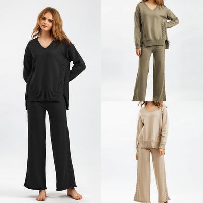 Knitted Wide-leg Pants Sweater Set Women's 2024 Autumn Clothes New Loose and Thick Fashion Temperament Two-piece Set