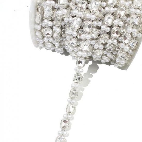 90cm Faux Pearl Rhinestone Ribbon Crystal Beads Chain Trim DIY Dress Shoes Decor