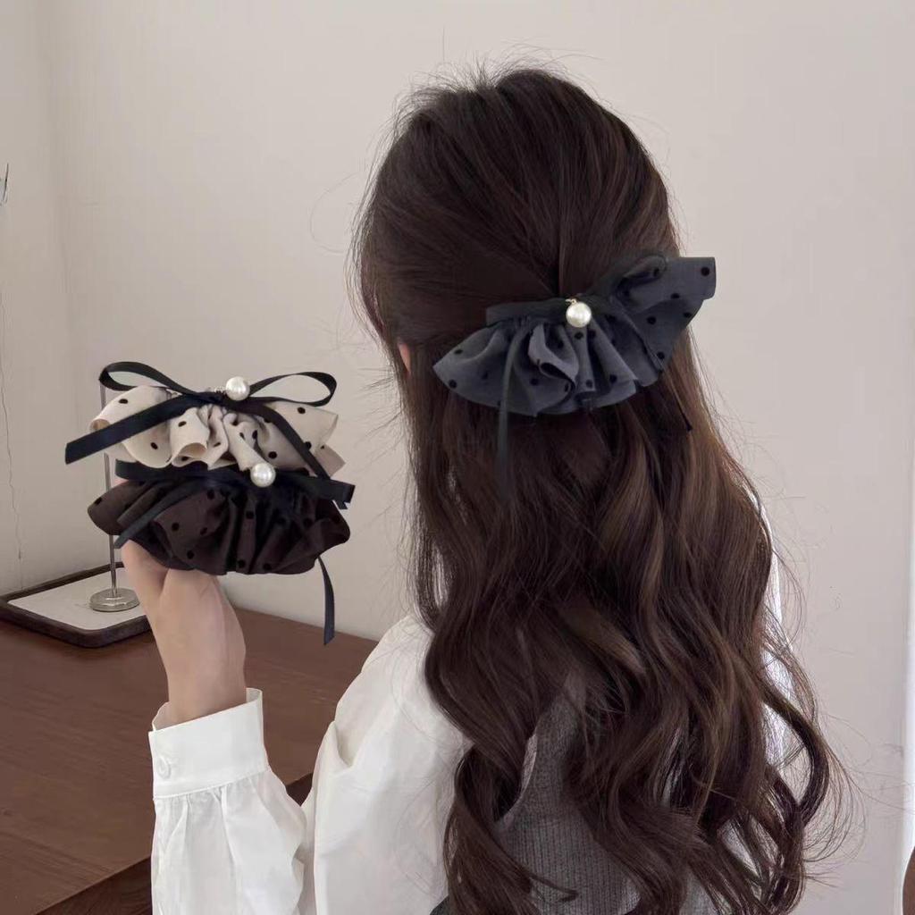 Korean Polka Dot Bow Hair Clip - Elegant French Spring Headwear for Women