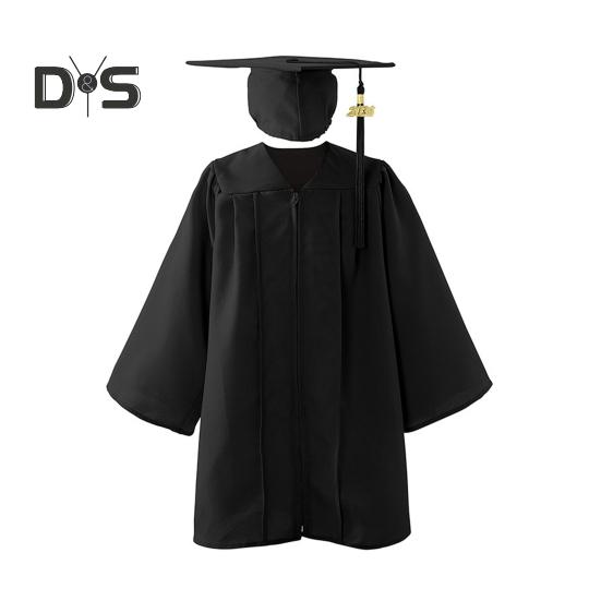 

Детская выпускная форма для детского сада с шапочкой и кисточкой, V-образный вырез, длина до колена, длинный рукав, застежка-молния, начальный выпускной халат для детей, выпускной S чёрный
