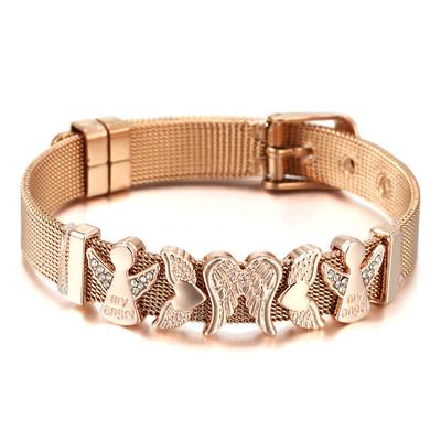 Mode Edelstahl Mesh Armbänder Für Frauen Mädchen Original Charme Uhr Gürtel Armband Engel Perlen Armreif Geschenk
