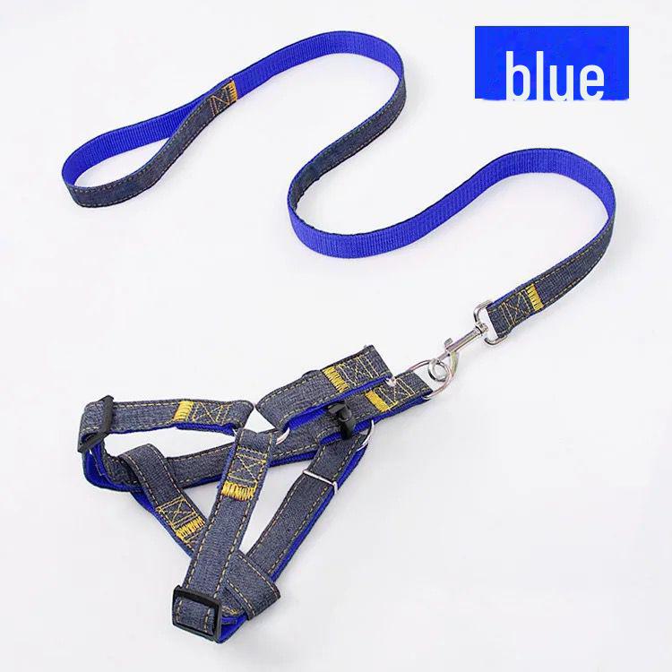 

Джинсовый износостойкий поводок и шлейка для маленьких собак и кошек Extra Small