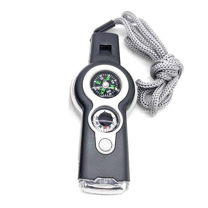 Outdoor  7-In-1 Multifunctional 7-In-1 Whistle Survival Whistle With Led Light, Thermometer And Compass