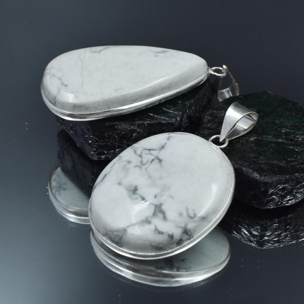Howlite Pair Gemstone 153.65 Ct Oval-Pear Cut Pendant Healing Stone 925 Silver AR-1761-S