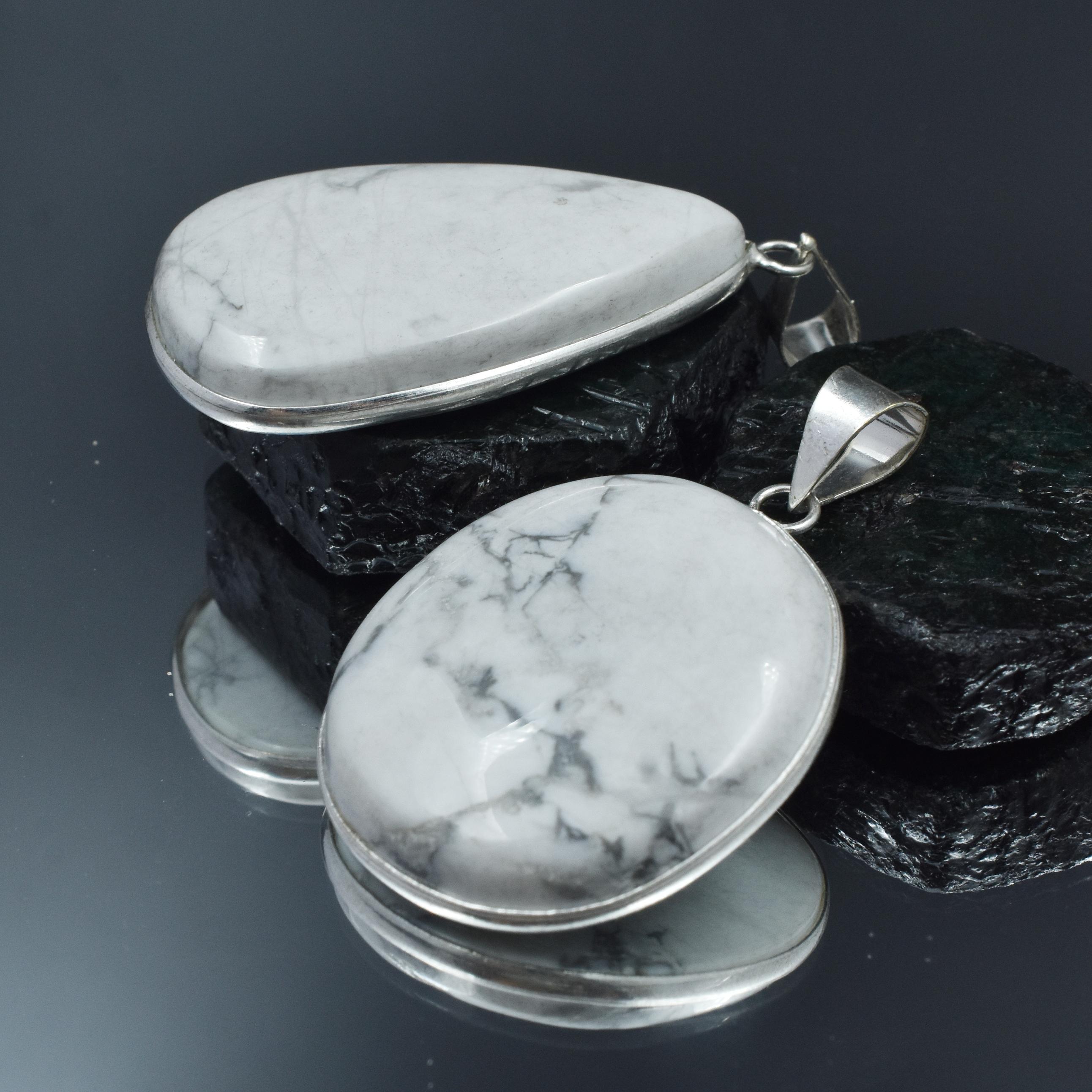 

Пара Хоуліту Самоцвіт 153.65 Кт Овально-Грушоподібний Огранювання Підвіска Цілющий Камінь Срібло 925 проби AR-1761-S 40-33 mm білий