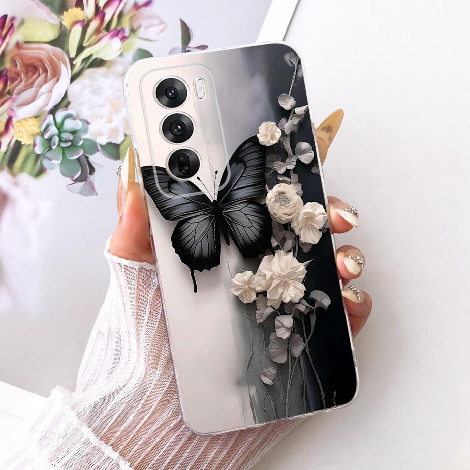 For Oppo Reno12 Pro Case CPH2629 Luxury Flowers Butterfly Painted Cover Soft Silicone Case For Oppo Reno 12 Pro Reno12 5G Fundas