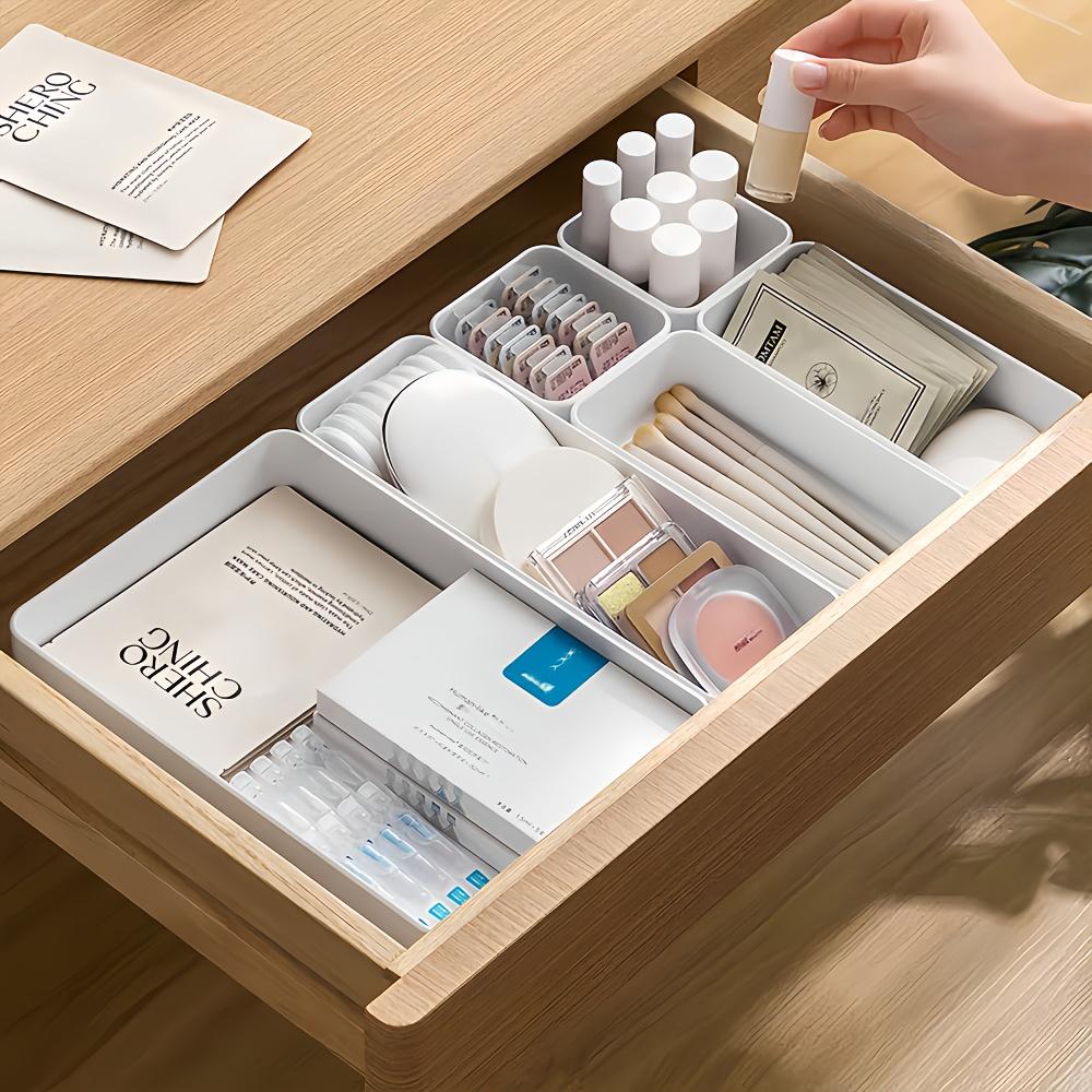 high quality7pcs Drawer Organizer Set, Plastic Cosmetic and Skincare Storage Boxes with Dividers for Vanity, Desktop, and Drawer Organization,