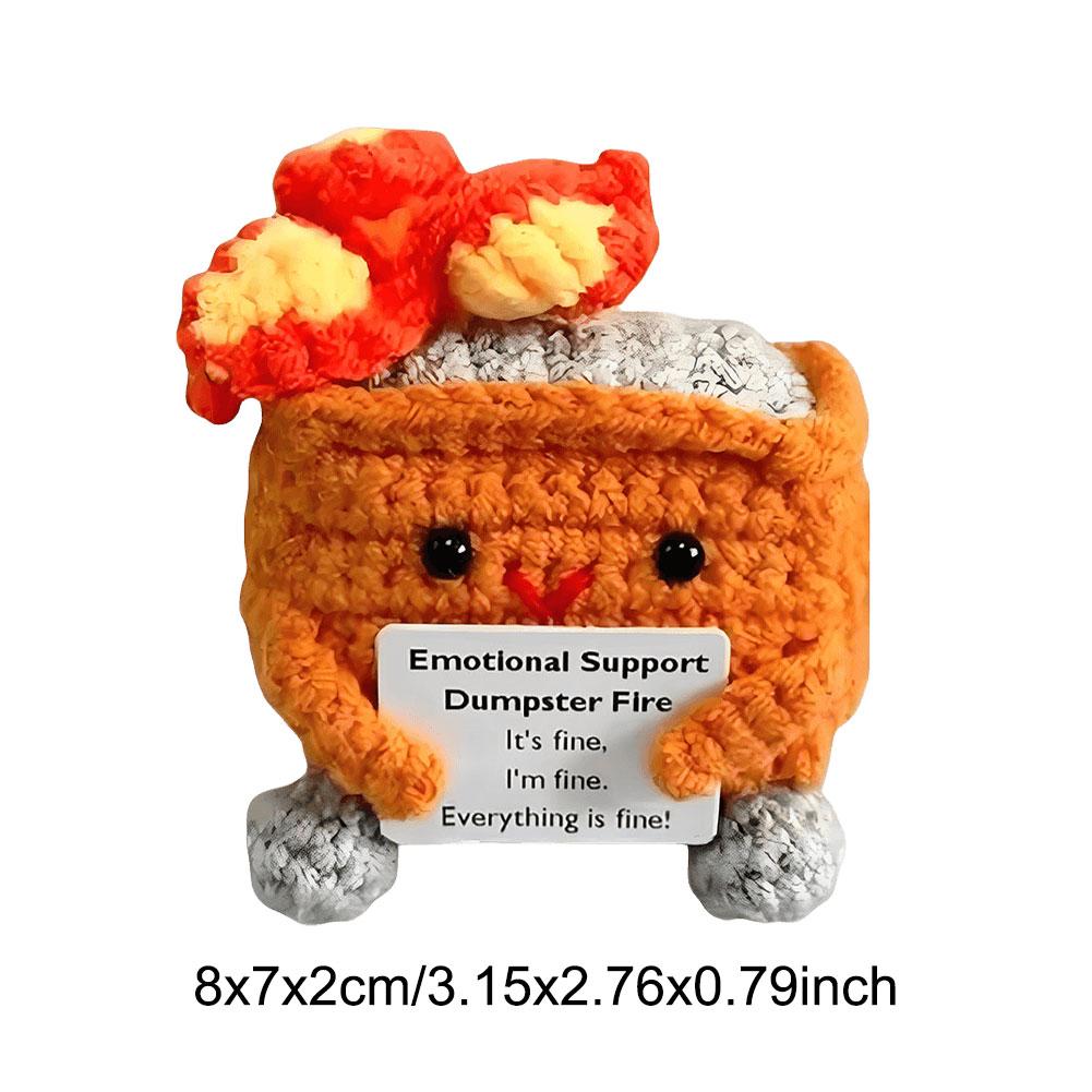 Cute Emotional Support Crochet Dumpster Fire Handmade Knitting Dumpster Fire Doll with Positive Words Christmas Gifts Desk Decor