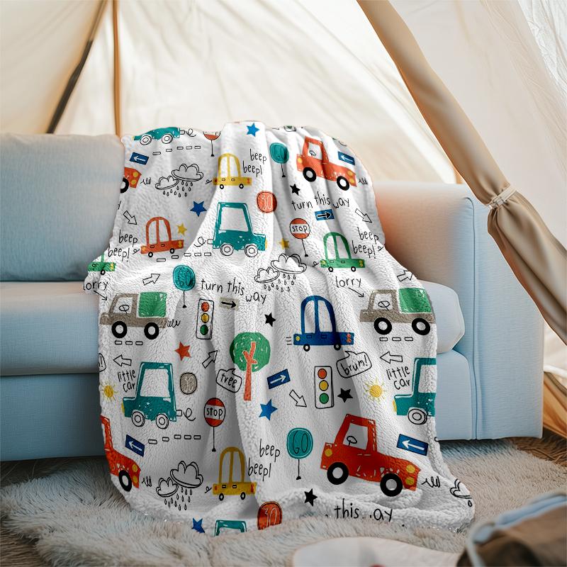 Cute Cars Theme Printed Blanket - Perfect for Couch, Bed, Travel & Outdoor Use | Machine Washable, Cozy & Durable.