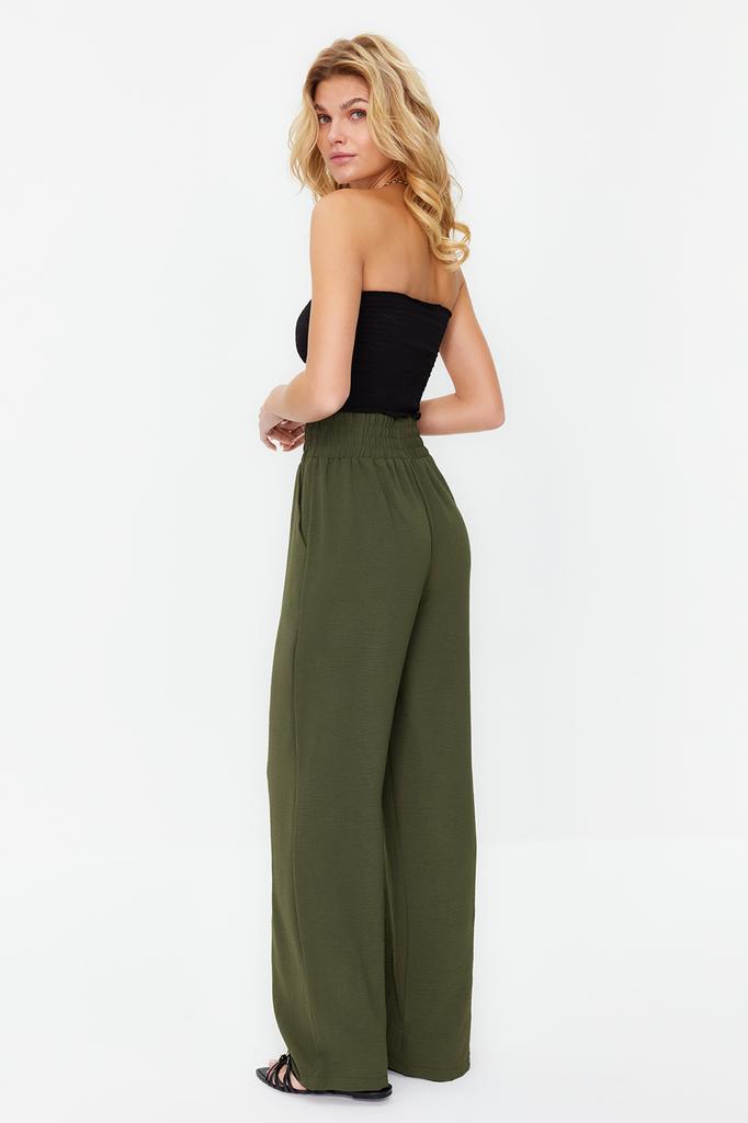 Women's Fashion New Trousers Khaki Wide Leg Wide Leg Elastic Waist Woven Trousers
