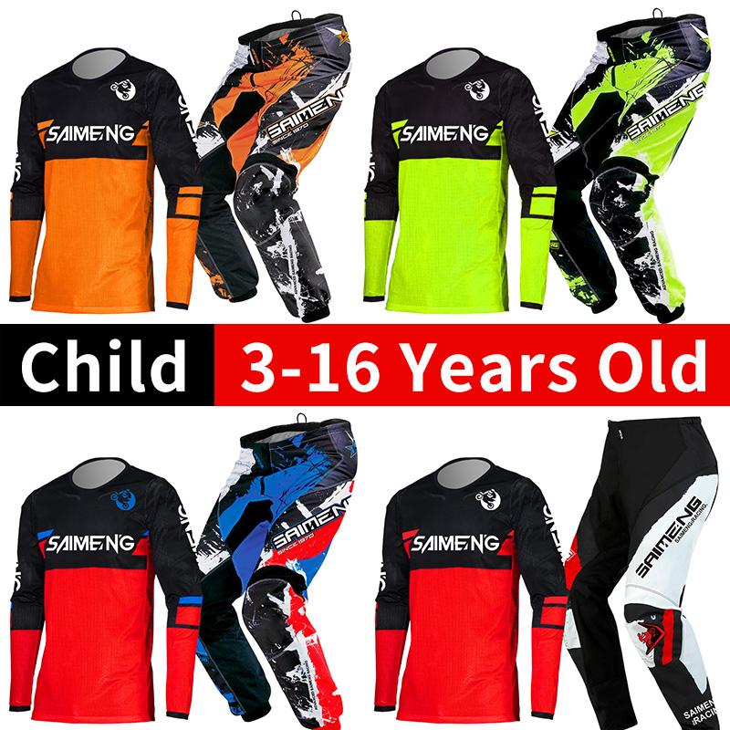 Set completo abbigliamento motocross per bambini Kit Maglia Pantaloni Youth bambino verde Moto nero 3 4 5 6 7 8 9 10 anni Tuta fuoristrada blu arancio Enduro cross ragazzo ragazza