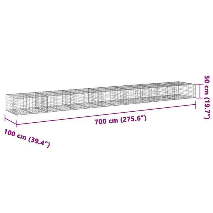 VidaXL Panier gabion avec couvercle 700x100x50 cm fer galvanisé, mur en gabion, mur de soutènement en gabion, clôture en 3295184