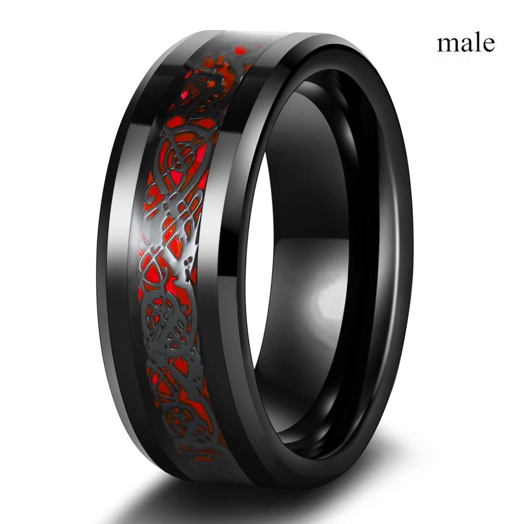 Anelli di Coppia alla Moda Romantici Strass Rossi CZ Set di Anelli da Donna Anello Celtico Drago in Acciaio Inossidabile da Uomo Trendy Gioielli per Matrimonio