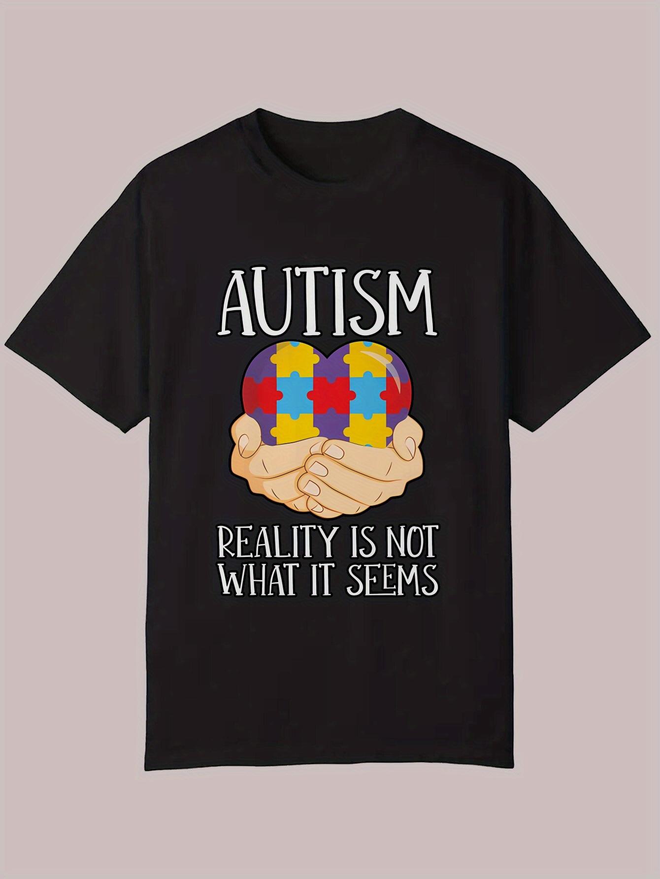 Autism Awareness Graphic T-shirt - Reality Is Not What It Seems Design with Colorful Puzzle Heart XXXL