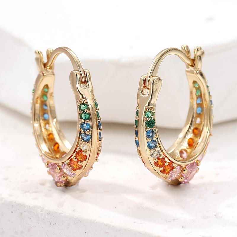 Colorful Micro-Paved Synthetic Zirconia V-Shaped Hoop Earrings for Women's Vintage Golden Plated Banquet Holiday Jewelry