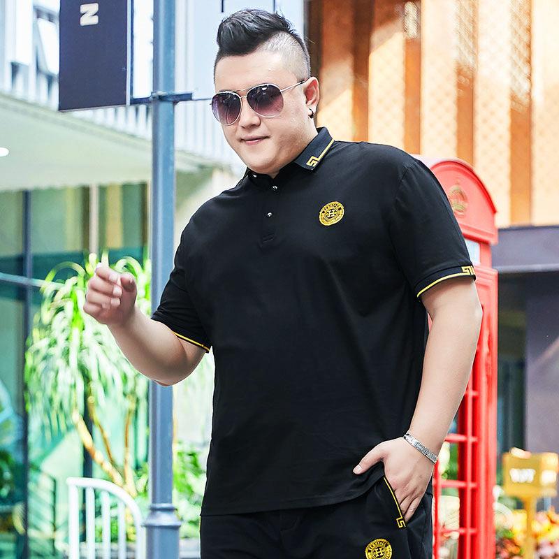 

Летняя мужская футболка больших размеров с лацканами и короткими рукавами, рубашка-половина с короткими рукавами, рубашка поло большого размера Fat Man 7XL чёрный