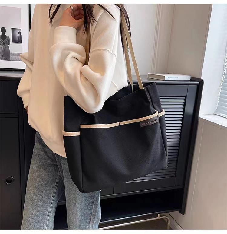 Large Capacity College Style Versatile Shoulder Bags, Korean Versi Simple Canvas Handbag, Suitable for Commuting To School