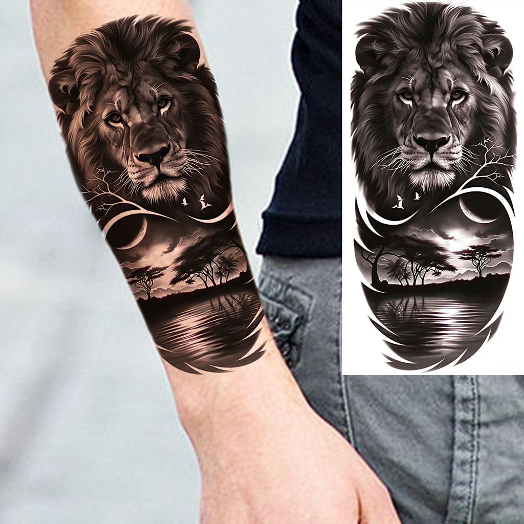 1 Sheet Realistic 3D Zeus Lion Warrior Temporary Tattoos For Men Women Adults, Long Lasting Waterproof Temp Fake Tattoo Stickers