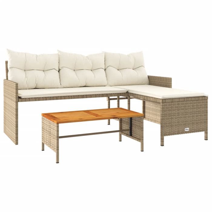 VidaXL Canapé de Jardin avec Table et Coussins en Forme de L, Siège de Patio, Meuble de Terrasse Balco Extérieur, Beige 365583