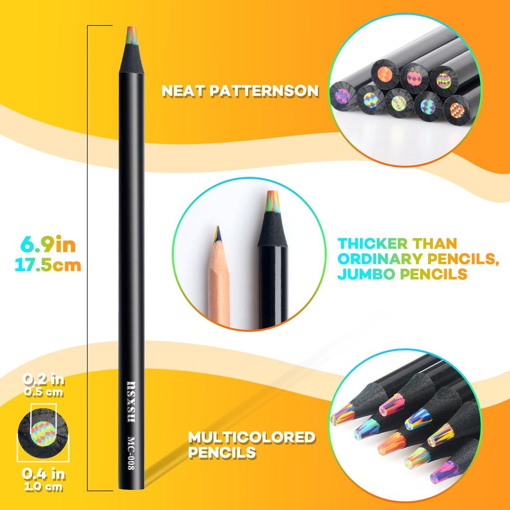 nsxsu Rainbow Jumbo Colored Pencils for Multicolored Art Supplies for and 16-Piece Adults, Pencils, Drawing, Coloring, Sketching, Pre-Sharpened