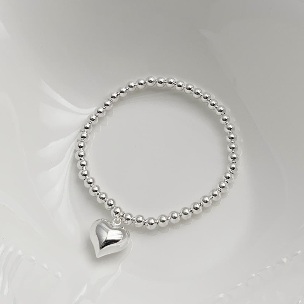 Ins Design 925 Sterling Silver Handmade Round Beads Bracelets Lovely Cute Heart/Bean/Square Smile Charm Women Bracelets Jewelry