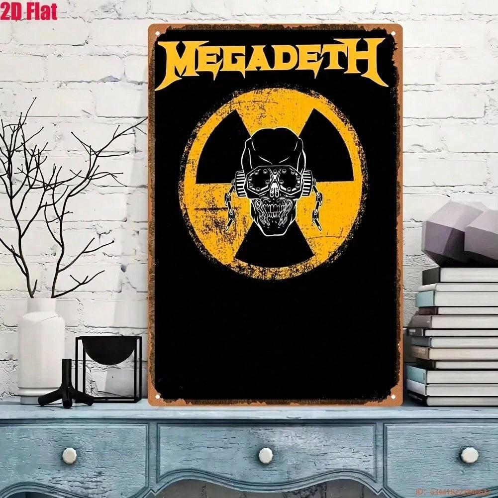 Vintage Megadeth Logo Metal Poster Skeleton Radiation Symbol Wall Decor