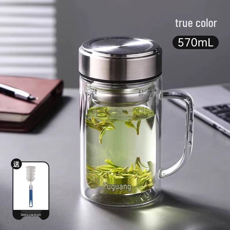 Двустенная стеклянная кружка Fuguang с ручкой из высокоборосиликатного стекла