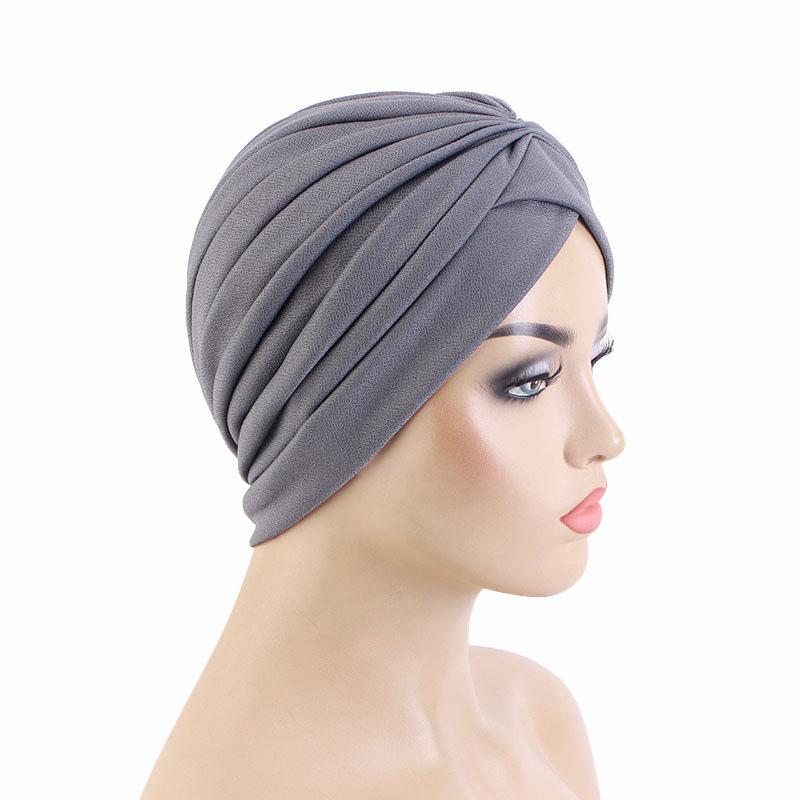 Nové dámské zlaté stříbrné turbanové čepice chemo bandana hidžáb plisovaná indická čepice turbante klobouk dámský šátek na vlasy muslimská pokrývka hlavy