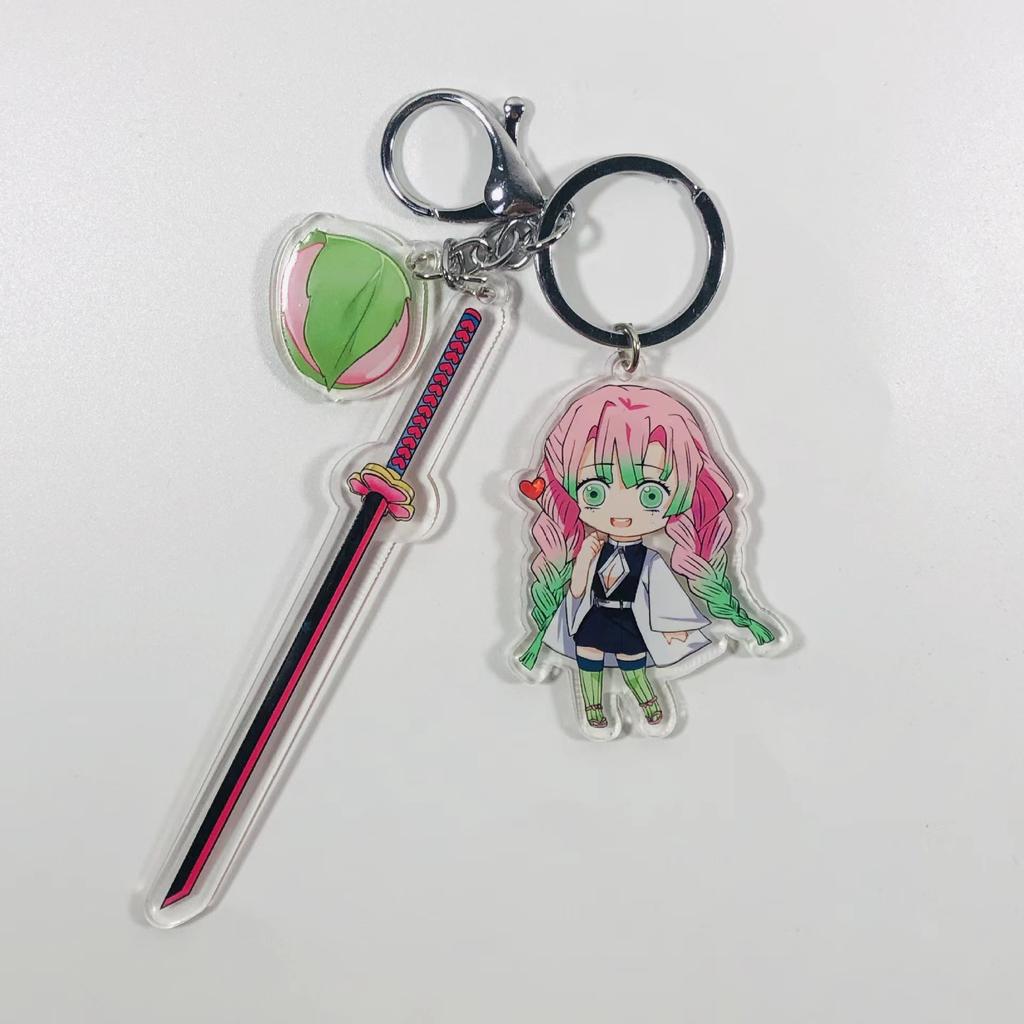 Demon Slayer Keychain Acrylic Charm with Sword Tanjiro Zenitsu Nezuko Anime Cosplay Accessories