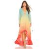 Frauen Sommer Bohemian Kleid Druck Farbverlauf Elegante Maxi Kleid Patchwork Regenbogen Farbe Party Kleid Rüschen Süße Vestidos