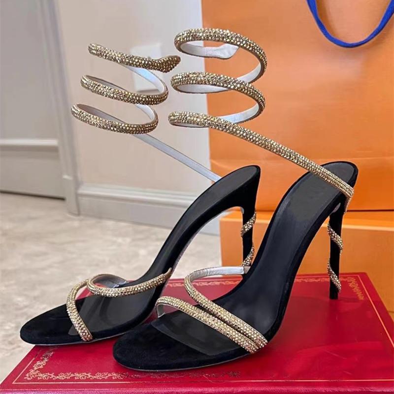 Fashion Star style Luxury Crystal Snake Coiled Women Sandals Sexy Stiletto High heels Gladiator Sandals Summer Fashion Party Prom Shoes