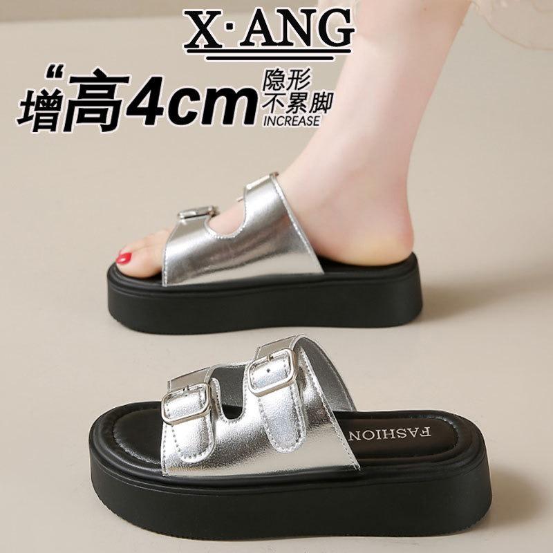 

Leather platform slippers women can wear with skirts and sandals in summer, holiday wind, beach seaside cool slippers 40