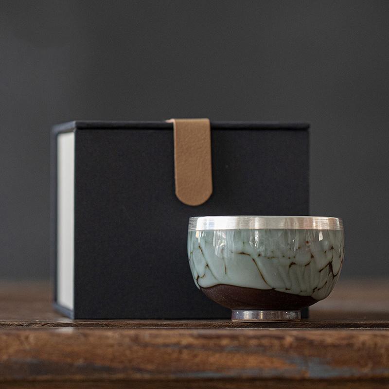 120ml Gilded Ceramic Tea Cup with Ice Crack Glaze Creative Kung Fu Tea Set