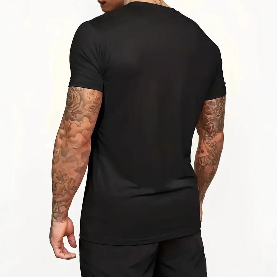 Herrars svart bomull kortärm. Mjuk och bekväm. Rund halsdesign, avslappnad mode, bokstavstryck