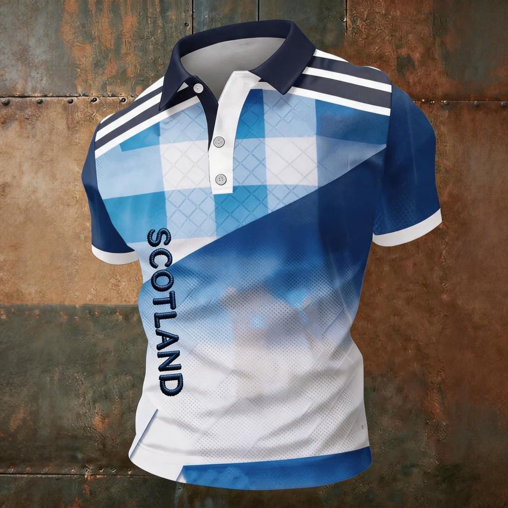 Men's Scotland Support Polo Shirt 2026 Football World Cup Design Short Sleeve Lightweight Casual Sportswear