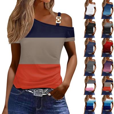 Damenmode Casual Print Sexy schulterfreies Kurzarm-T-Shirt-Oberteil