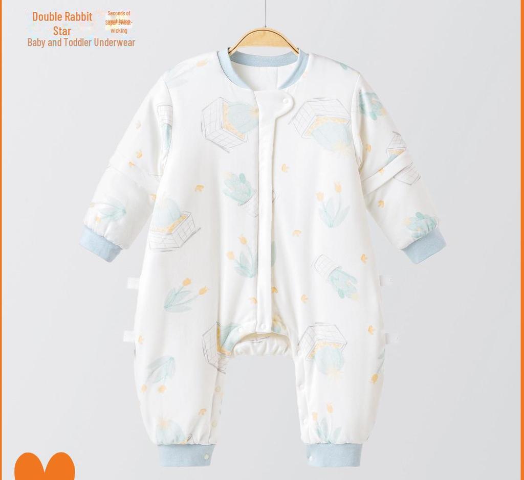 Yiri Infant Split-Leg Pure Cotton Sleeping Bag - Warm, Anti-Kick, Quilted, Long-Sleeve for Autumn & Winter
