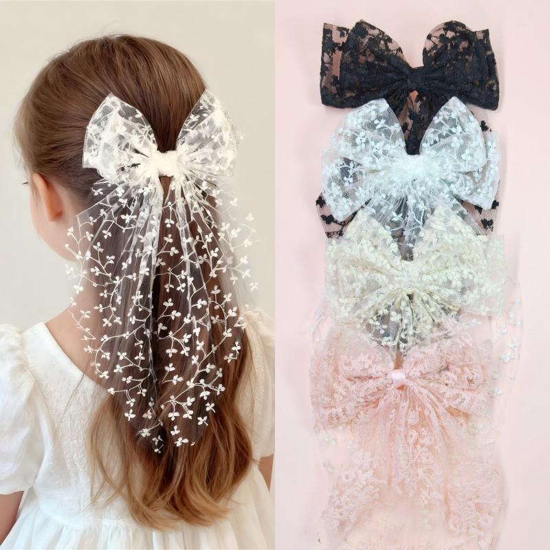 1Pcs Girl Romantic Wedding Season Headwear Tailcoat Lace Bow Hair Clip Sweet Lovely Princess Style Hairpin Gift