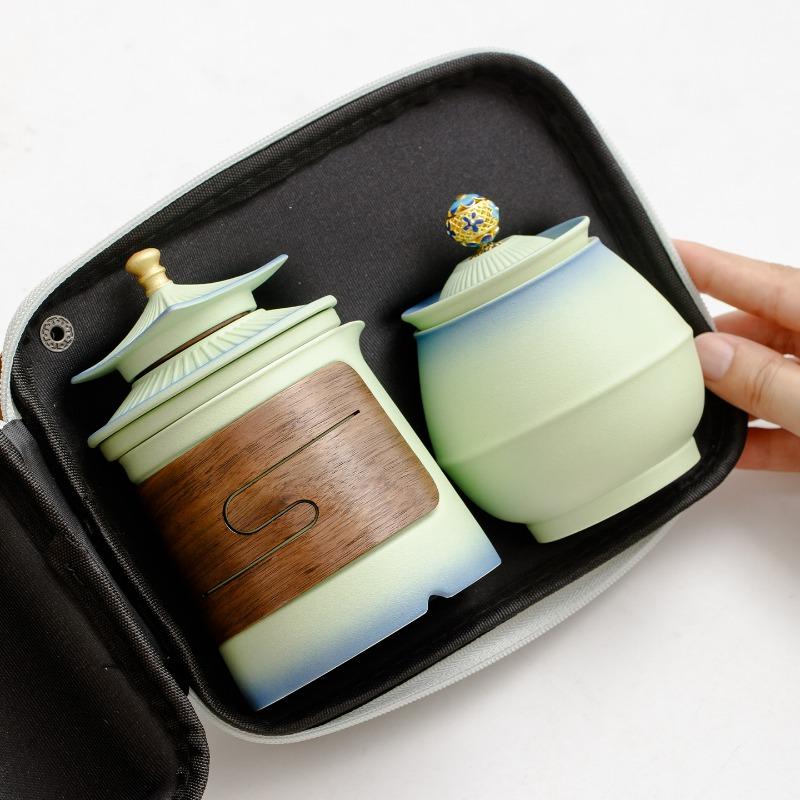 Palace Museum Travel Tea Set Ceramic Teapot with Four Cups Portable Chinese Style Gongfu Tea Set for Outdoor Camping Office Gift