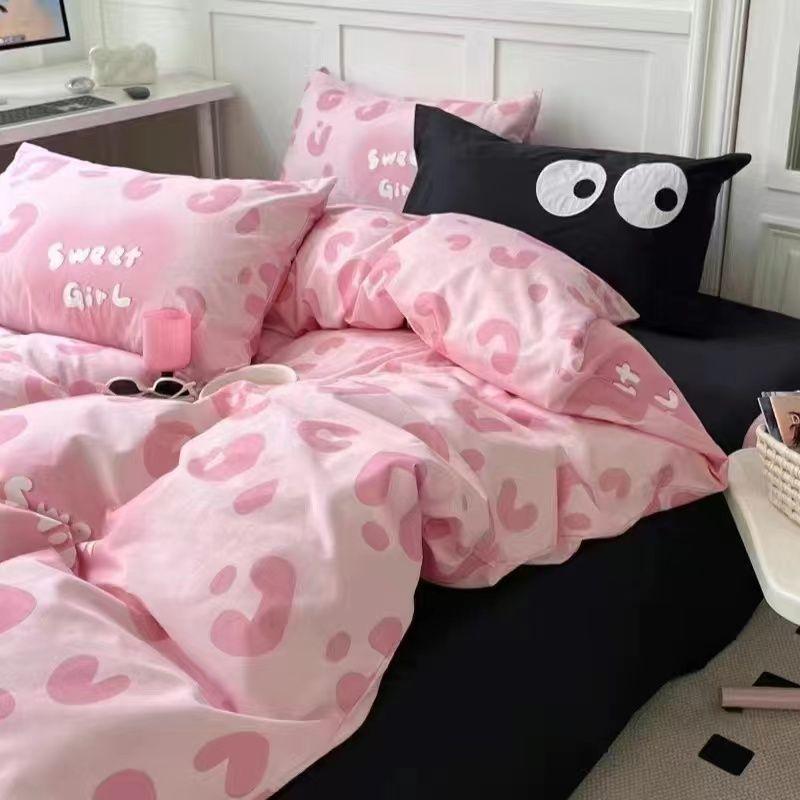 Washed Cotton Bed Four-piece Set Simple Bedding Quilt Cover Bed Sheet Dormitory Three-piece Set