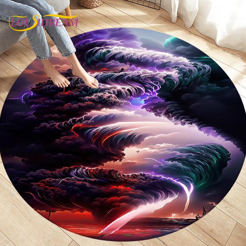 3D Natural ,Tornado, Cloud Area Rug,Round Carpet Rug for Living Room Bedroom Sofa Decoration,Kid Play Game Non-slip Floor Mat