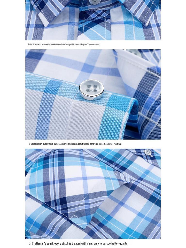 Men's Casual Plaid Japanese Turn-Down Collar Short Sleeve Youth Shirt