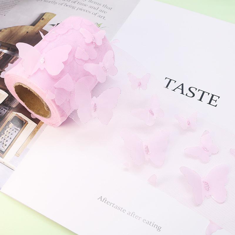 10-Yard 3D Embroidered Butterfly Tulle Ribbon for DIY Bows, Kids' Skirts, Shoe and Floral Decorations