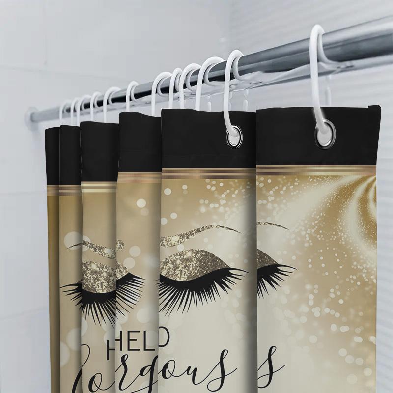 Vogue Eyes Lashes Decorative Shower Curtain For Bathroom Home Decor Waterproof Printed Black Gold White