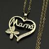 Mama Butterfly Heart Necklace Stainless Steel Gold Color Crystal Mom Pendant Mother's Day Jewelry Sparkling Love Charm Gift