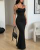 European and American women's clothing, black lace-edged suspender dress, slim and thin fishtail long dress, evening dress dress, women