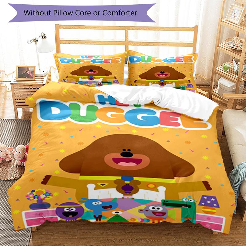 3pcs Hey Duggee Bedding Set Duvet Cover Closure Includes 1 Duvet Cover & 2 Pillowcases, Soft and Comfortable for All Seasons.