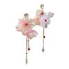 1 Pair Drop Earrings Bright Color Fabric Flower Rhinestones Tassel